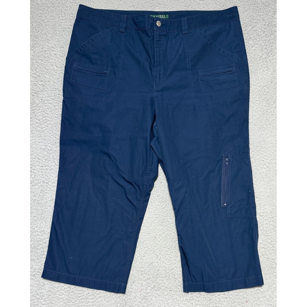 Lauren Ralph Lauren cropped Utility Cargo pants Navy Blue Womens size 16 Cotton